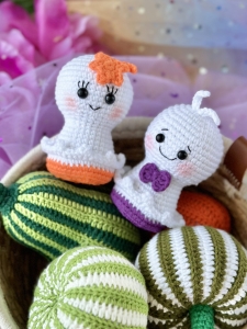 Rękodzieło - zestaw dwóch duchów (duch, duszek) wykonanych szydełkiem