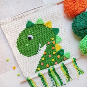 WYPRZEDAŻ Rękodzieło - makatka dinozaur wykonana na szydełku